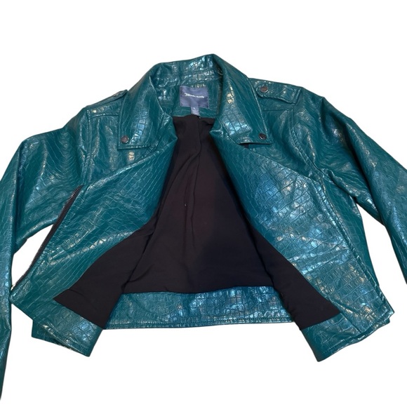 ModCloth Teal Faux Alligator Size L Cropped Moto Biker Zip Up Jacket - Picture 9 of 10